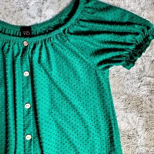 Sz. L Swiss‎ Blouse Short puff Sleeve Top flattering fit 3D lightweight cottage
